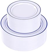 U-QE 100pcs Royal Blue Plastic Plates for Party - Blue and White Plates Disposable Heavy Duty - I...