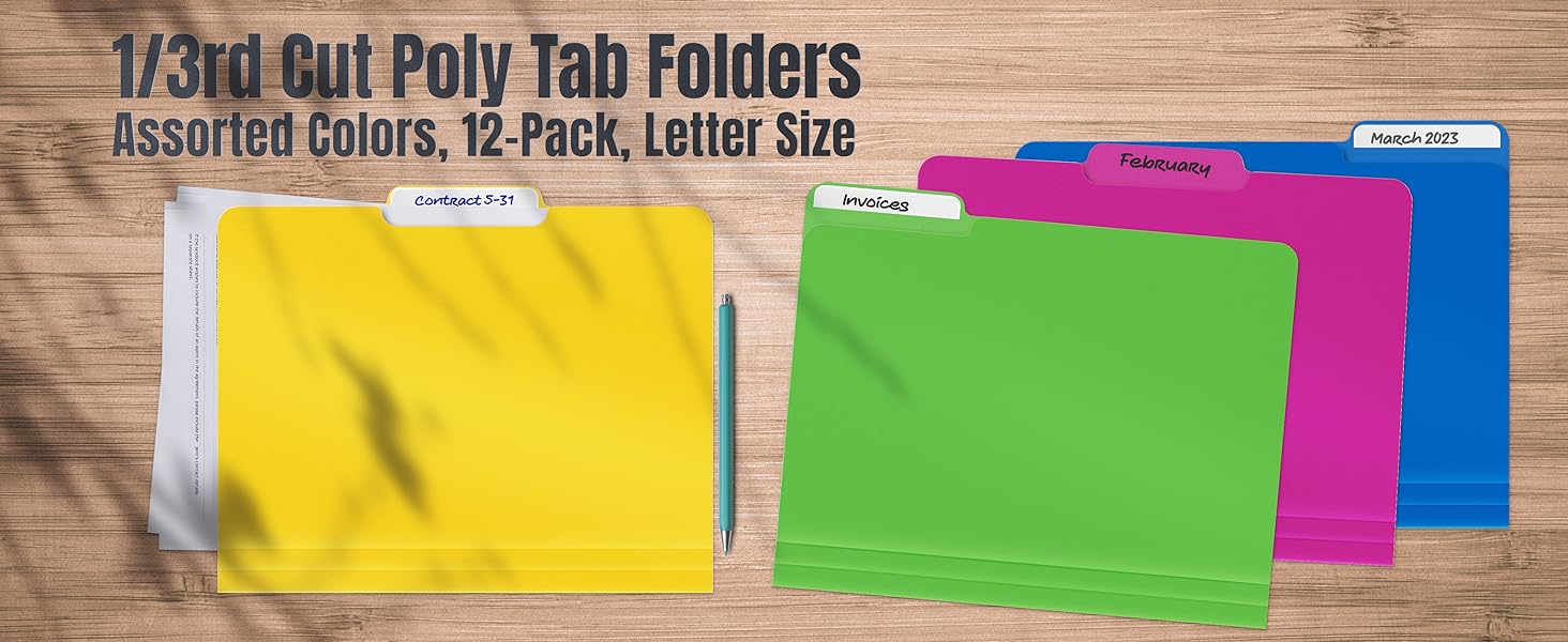 1/3rd cut Poly Tab Folders
