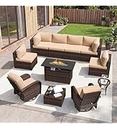 Aoxun 11 Piece Outdoor Patio Furniture Set with 44'' Fire Pit Table, Wicker Rattan Outdoor Furnit...