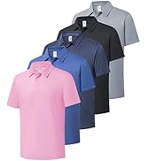 ZITY 5 Pack Mens Polo Shirts Short Sleeve Fast Dry Golf Shirt Moisture Wicking Performance Casual...