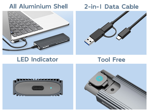 aluminium shell excellent heat dissaption tool free easy plug and play drive free 