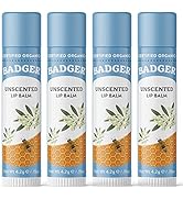 Badger - Classic Lip Balm, Unscented, Made with Organic Olive Oil, Beeswax &amp; Rosemary, Certified ...