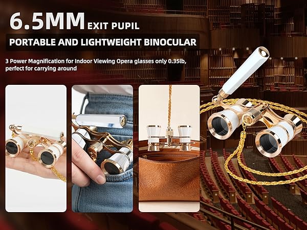 3X25 Opera Glasses Binoculars Compact with Adjustable Handle Chain Theater Mini binocular