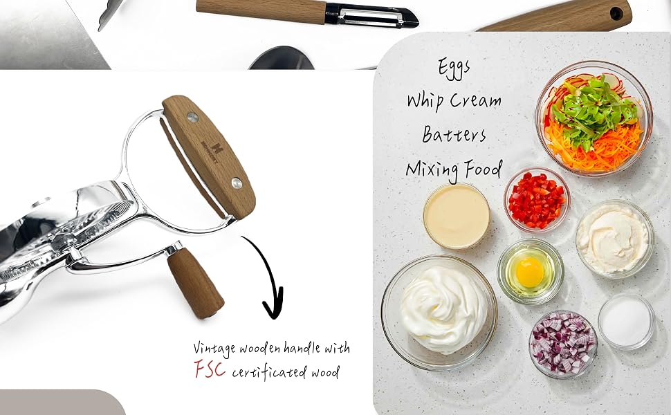 Hommony vintage wooden handle egg beater