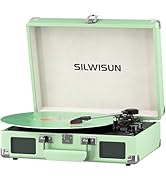 Green Stylish Record Player 3-Speed Portable Suitcase Turntable with Bluetooth, 3.5mm Audio Jack ...