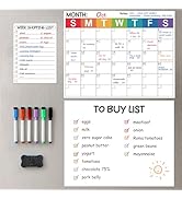 Dry Erase Magnetic Calendar for Refrigerator - 3 Pack of Monthly Calendar + Blank Whiteboard + Da...