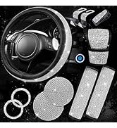 CAR PASS 11 PCS Bling Car Accessories for Women, Sparkly Rhinestone Diamond Steering Wheel Cover,...