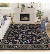 Rugcomf Living Room Rug 5x7 Rug Machine Washable Boho Area Rug Non Slip Floral Animal Vintage Low...