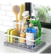 HOKEMOM Large Family-Sized Sponge Holder for Kitchen Sink with Brush Holder - Drain-Free Non-Slip...