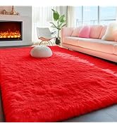 PAGISOFE Soft Modern Red Area Rug, 4x6 Feet, Shaggy Indoor Rug for Kids Room Decorative Carpet, F...
