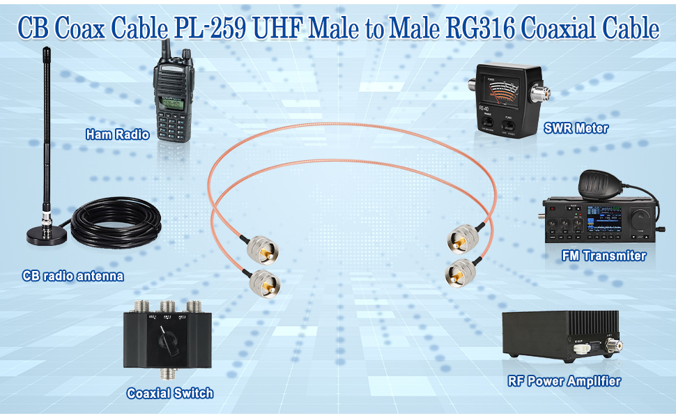 PL259 to PL259 Cable 2ft Flexible Low-Loss RF RG316 Coaxial Cable PL-259 Jumper