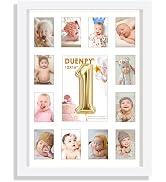 DUENPY 12x16 My First Year Picture Frame Displays One 5x7 inch and Twelve 2x3 inch Small Photo Co...
