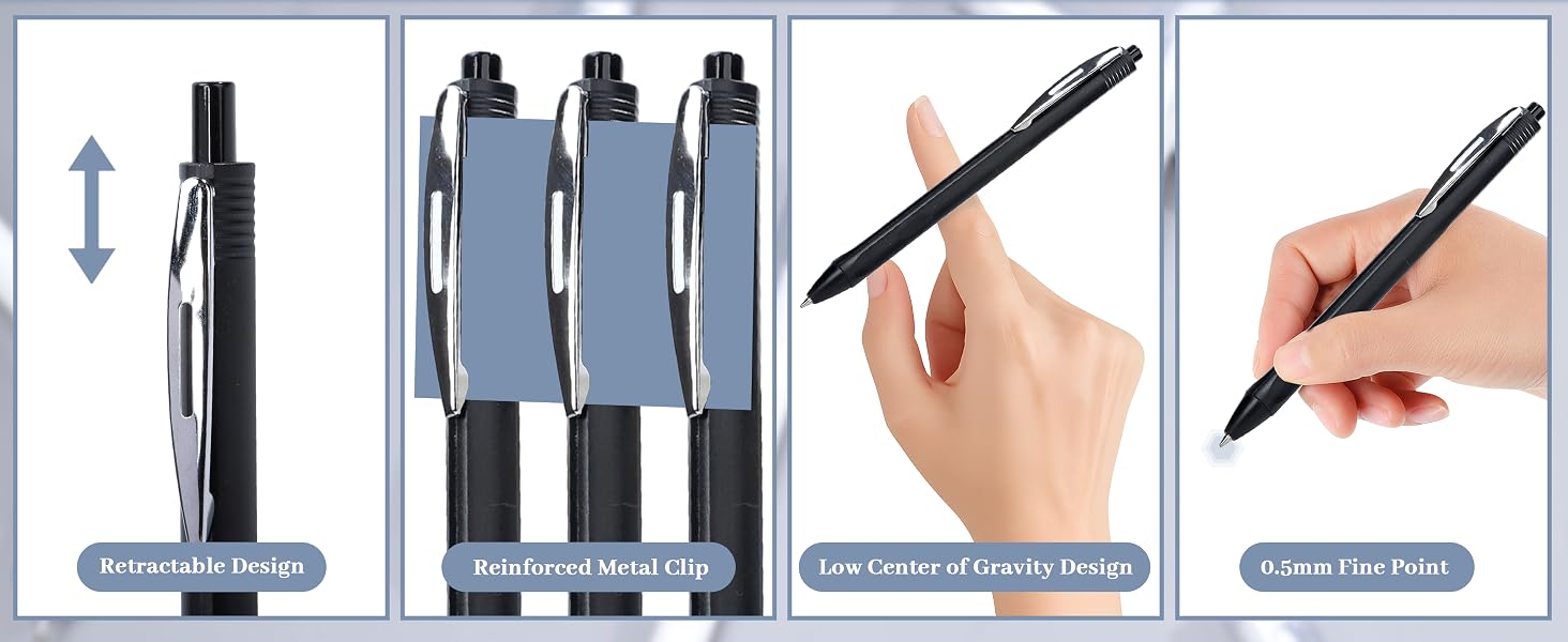 100 packs black Retractable ballpoint pen 1.0 mm black ink pen Smooth Writing No-Smear