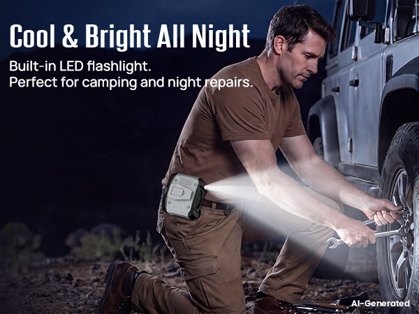 clip on shirt fan with Built-in flashlight for camping, repairs, and nighttime chores