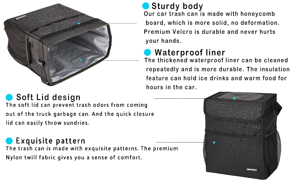 Cute Car Trash Can with Lid - Multipurpose Collapsible Car Organizer (Black Panther)