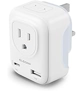 ELEGRP UK Travel Plug Adapter, US to UK Plug Adapter Converter with USB-A &amp; USB-C ports, Type G T...