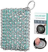 HAUSHOF Cast Iron Scrubber, Chainmail Scrubber with Silicone Core, Premium Cast Iron Cleaner Spon...