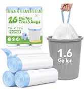 Delxo 1.6 Gallon Small Drawstring Trash Bags Mini Garbage Bags 60 Counts | Code Fit 1.2 - 2.0 Gal...