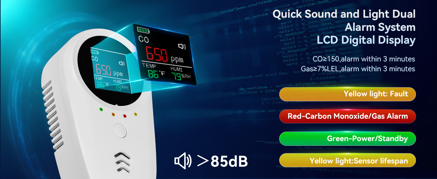 sound and light dual alarm gas detectors for home natural gas