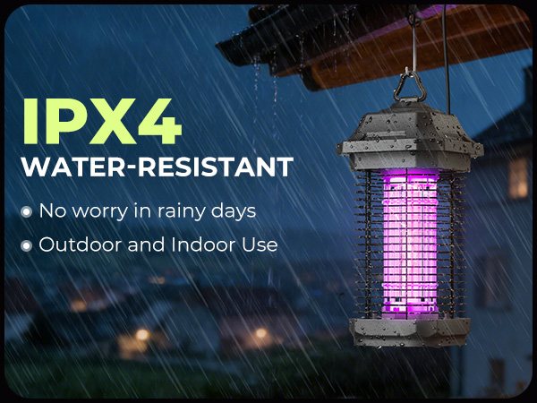 hanging the bug zapper on the Patios, decks, and pool areas waterproof water resistance