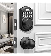 TEEHO TE001K Keyless Entry Door Lock with Handle, Electronic Keypad Deadbolt with 2 Knobs, High-S...