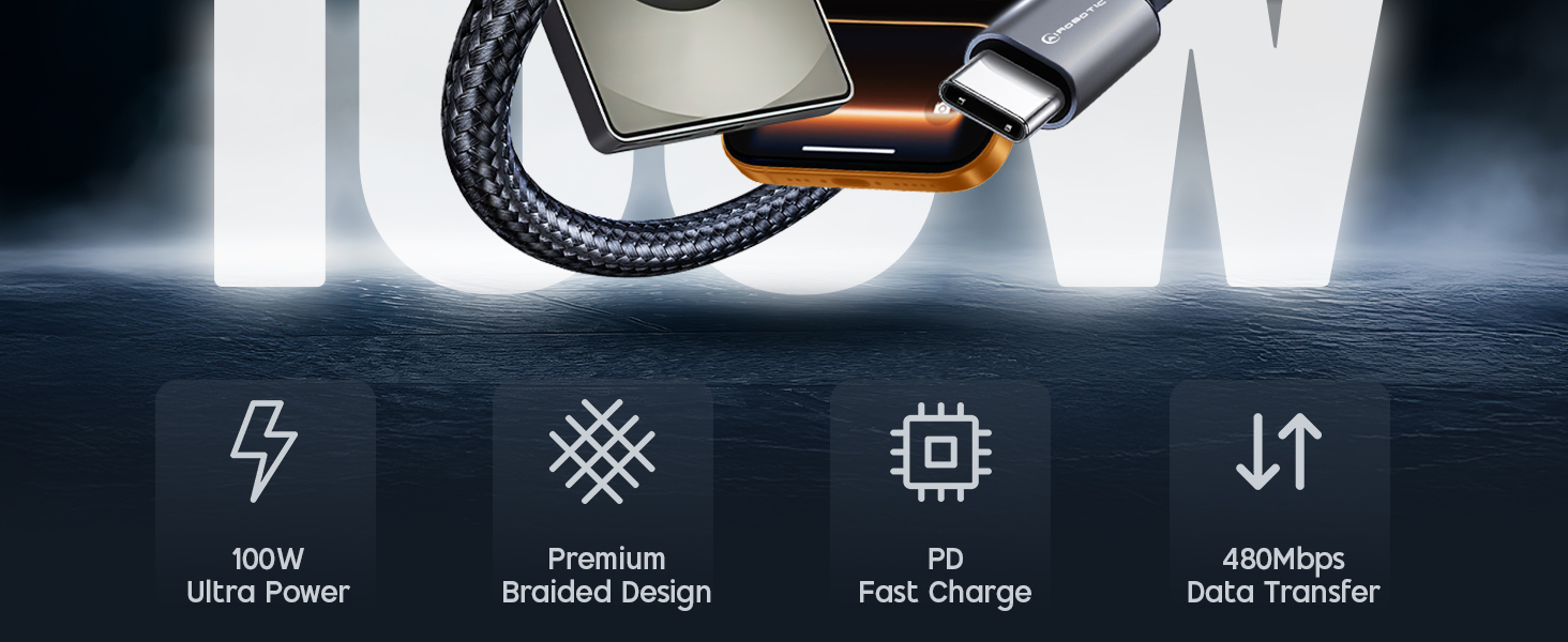 100W Type C to C Cable Fast Charging Cords Compatible with iPhone