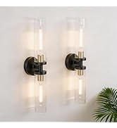 Phaosio Black and Gold Wall Sconces Set of 2, Hardwired Bathroom Light Fixtures, Modern Bathroom ...