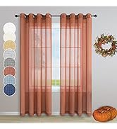 Terracotta Curtains 84 Inches Long for Living Room 2 Panels Grommet Faux Linen Drapes Light Filte...