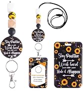 Sunflower Lanyard ID Badge Holder - Inspirational Quote Positive Badge Holder with Lanyards, Sili...