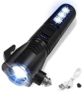 GEEBONFLUGENS Black Emergency Car Flashlight - 2000 Lumen Dual Light 4-Level Battery Indicator Wi...