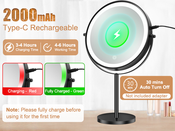 rechargeable lighted makeup mirror