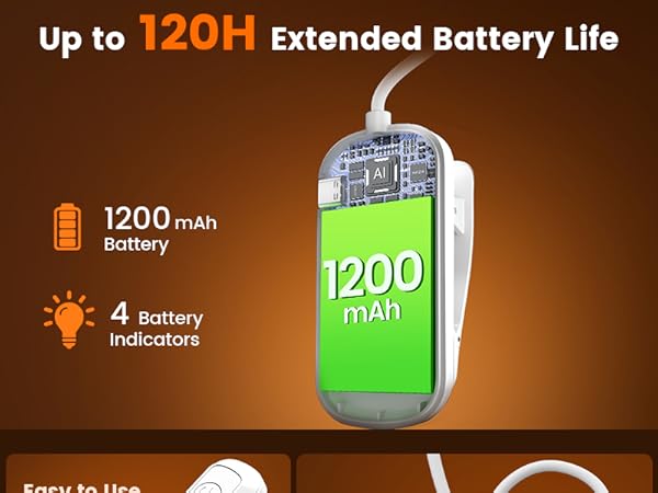 1200 mAh battery rechargable book light