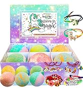 Unicorn Bath Bombs for Girls with Jewelry Inside Plus Jewelry Box for Kids - 6 Pack Skin Moisturi...
