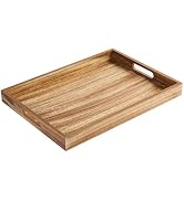 Krismax Wooden Serving Tray with Handles, Serving Platter 15.7x11.4 Inch Food Drinks Tray for Cof...
