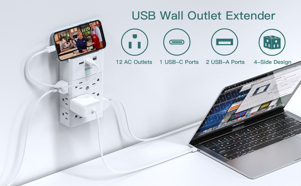 12-outlet surge protector with usb ports