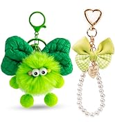 YOU WIZV Cute Plush Keychains for Women, Kawaii Anime Pom Pom Bag Charms with Bow Pearl Wristlet ...