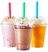 [100 Sets-16 oz.] Plastic Cups With Dome Straw Slot Lids PET Crystal Clear Disposable Togo Cup BP...