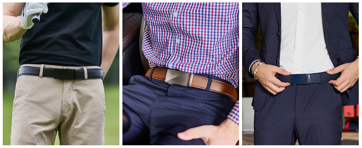Display of belts in different colors