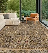 Gold Brown Floral Living Room Rug 5x7 - Vintage Forest Washable Area Rugs for Dining Room, Bedroo...