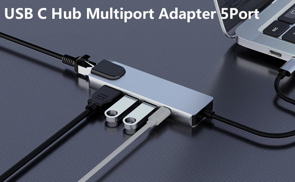 USB C to Ethernet Hub 5in1