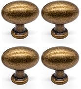 Gutapo 4 Pack Oval Solid Antique Brass Cabinet Knobs, 1-3/8 inch(35mm) Zinc Alloy Vintage Egg Kno...