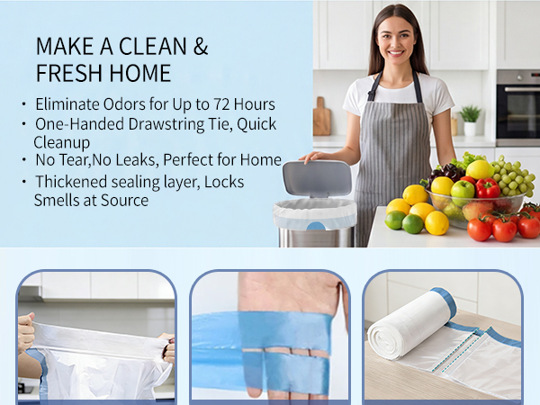 Small Trash Bags 4 Gallon with Drawstring White Plastic Garbage Bags