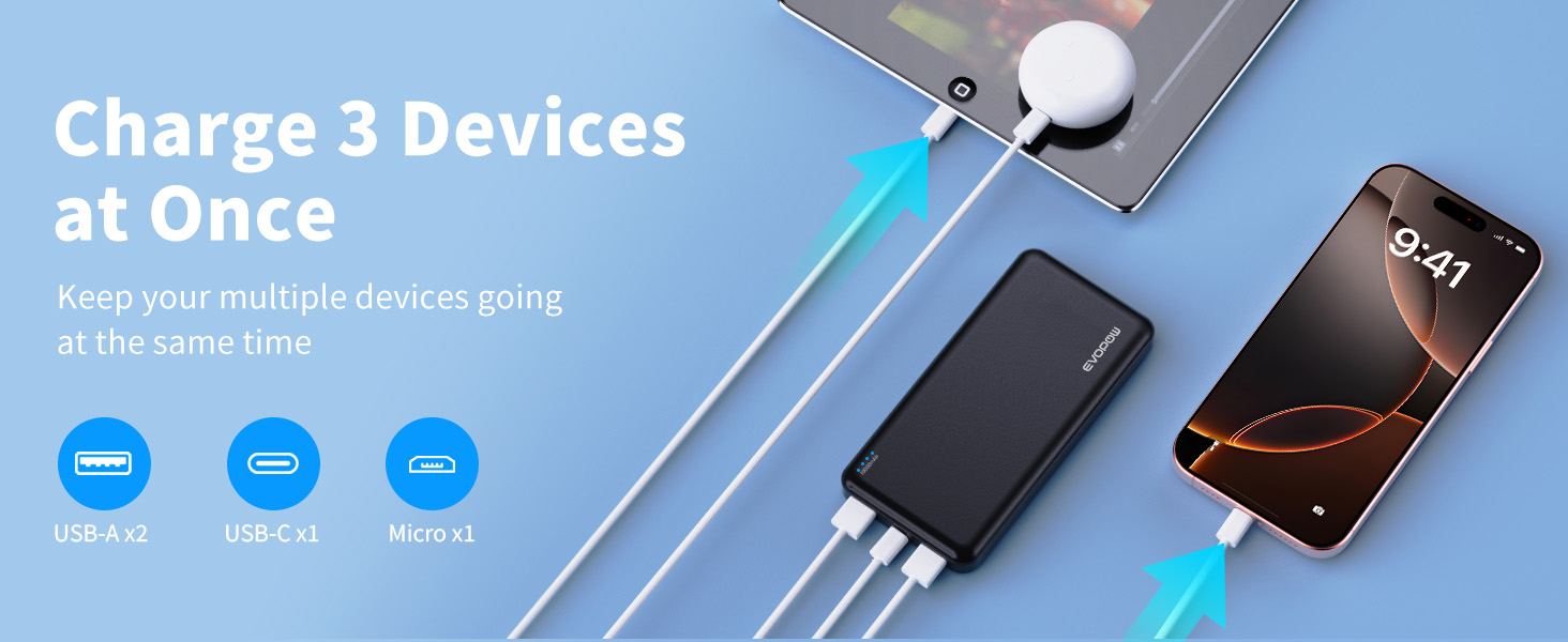 Charge 3 Devices at once portable power bank
