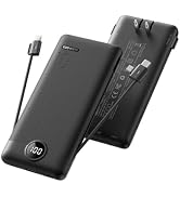 Coowisty Portable Charger with Wall Plug, Slim USB C Power Bank with Built-in Cables, 10000mah LE...