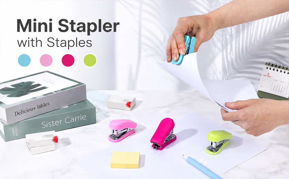 Mini Stapler with 12 Boxes Staple, Includes Built in Staple Remover