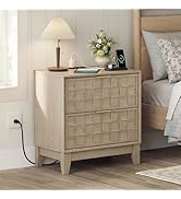 COLAMY Nightstand with Charging Station, 2 Drawers Modern Bedside End Table Dresser, with Chessbo...
