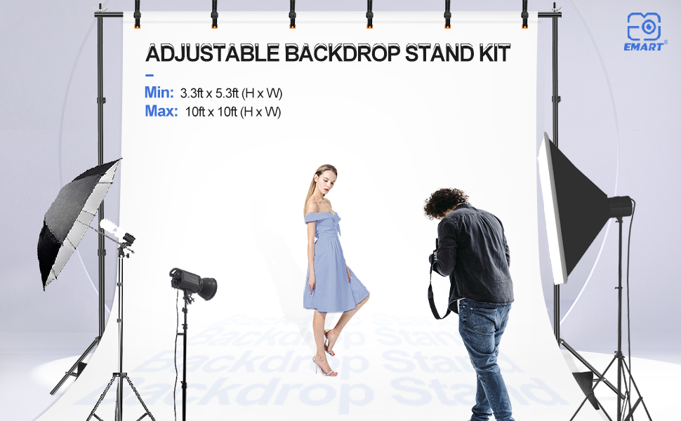 EMART Backdrop Stand 10x10ft Photo Studio Adjustable Background Stand Support Kit
