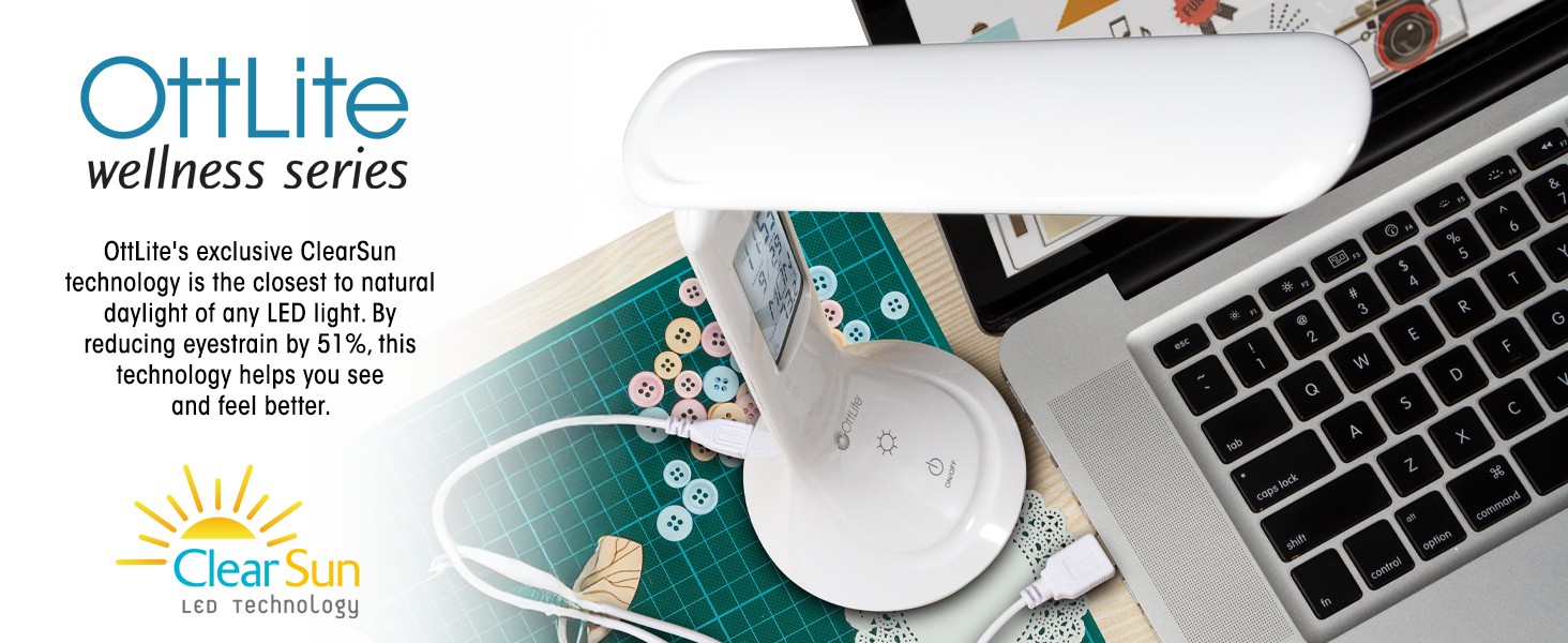 OttLite Wellness Series ClearSun LED Technology Natural Daylight Illumination Reduce Glare Eyestrain