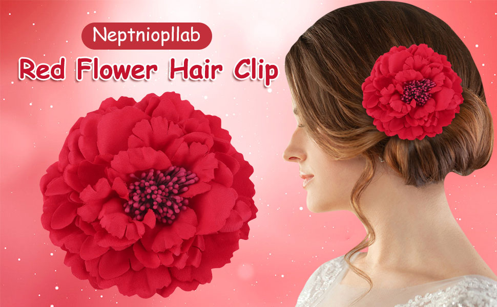 red flower hair clip