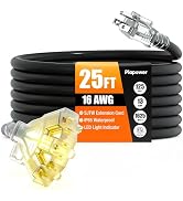 25 FT 16/3 Gauge Outdoor Extension Cord with Multiple Outlets Light Indicator, Flexible 3 Outlets...